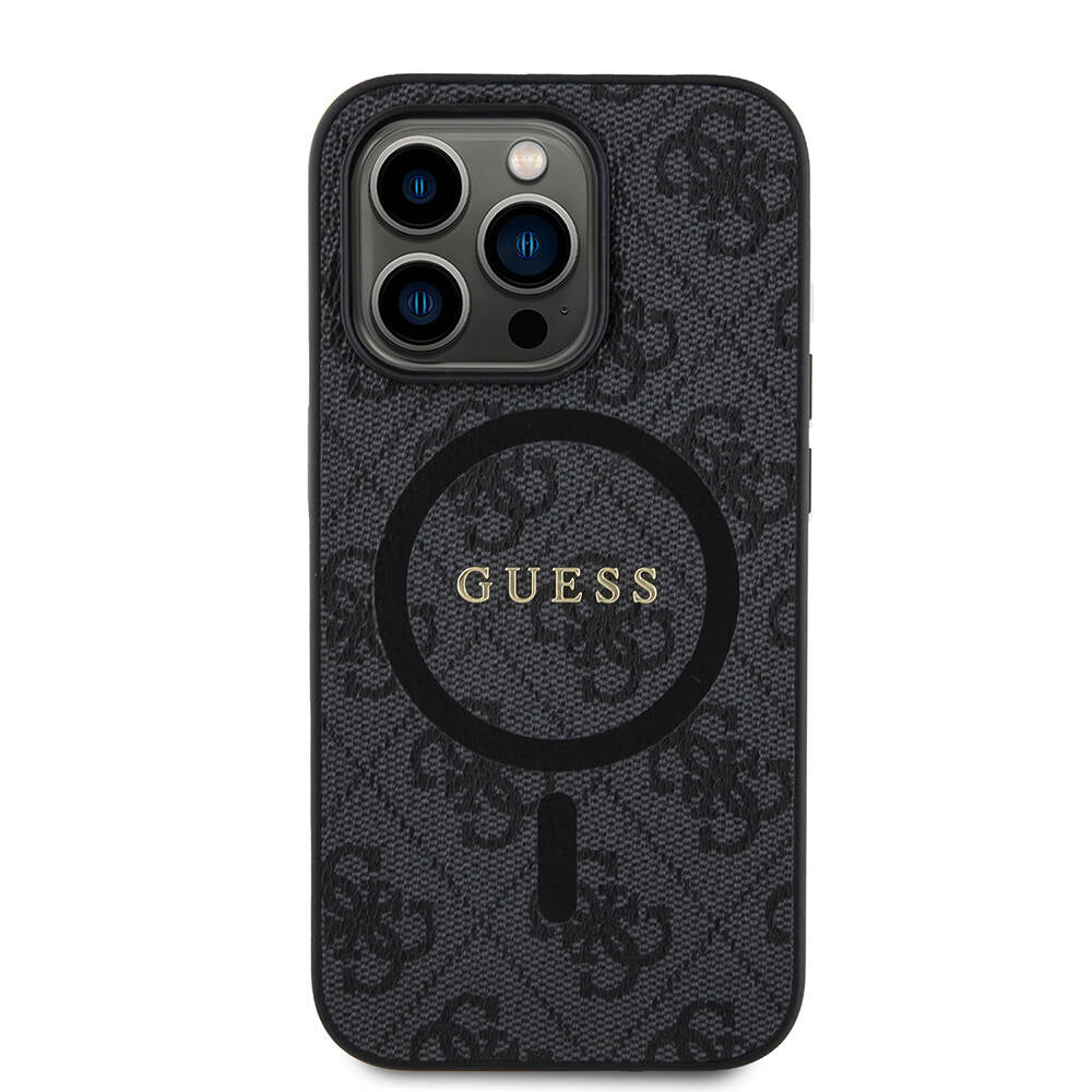 iPhone 14 Pro Kılıf Guess Orjinal Lisanslı M-safe Şarj Özellikli PU Halkalı 4G Desenli Yazı Logolu Kapak