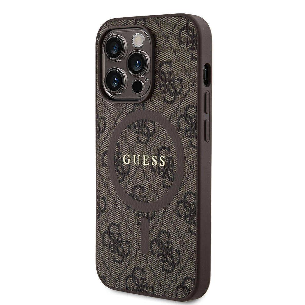 iPhone 14 Pro Kılıf Guess Orjinal Lisanslı M-safe Şarj Özellikli PU Halkalı 4G Desenli Yazı Logolu Kapak