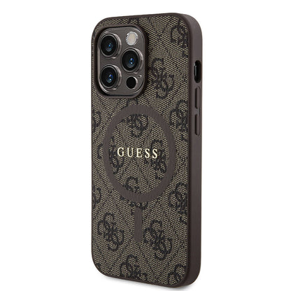 iPhone 14 Pro Kılıf Guess Orjinal Lisanslı M-safe Şarj Özellikli PU Halkalı 4G Desenli Yazı Logolu Kapak