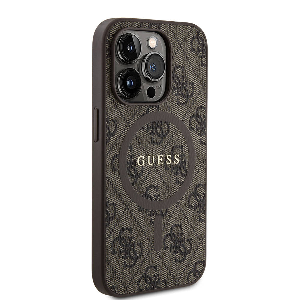 iPhone 14 Pro Kılıf Guess Orjinal Lisanslı M-safe Şarj Özellikli PU Halkalı 4G Desenli Yazı Logolu Kapak