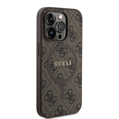 iPhone 14 Pro Kılıf Guess Orjinal Lisanslı M-safe Şarj Özellikli PU Halkalı 4G Desenli Yazı Logolu Kapak