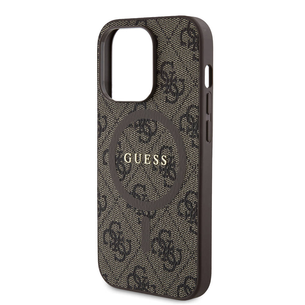iPhone 14 Pro Kılıf Guess Orjinal Lisanslı M-safe Şarj Özellikli PU Halkalı 4G Desenli Yazı Logolu Kapak