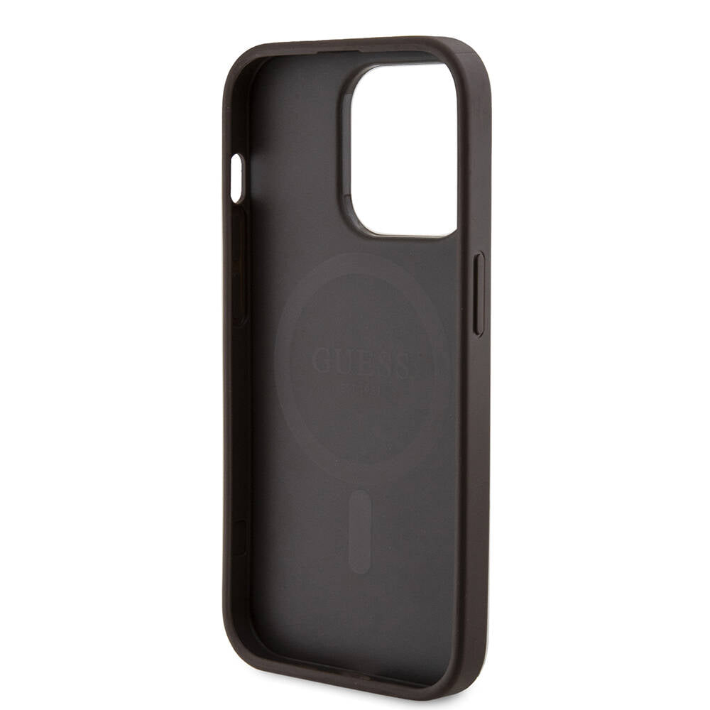 iPhone 14 Pro Kılıf Guess Orjinal Lisanslı M-safe Şarj Özellikli PU Halkalı 4G Desenli Yazı Logolu Kapak