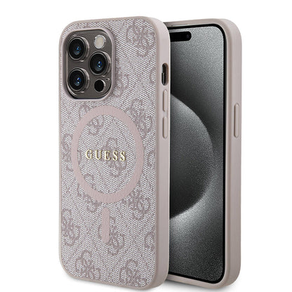 iPhone 14 Pro Kılıf Guess Orjinal Lisanslı M-safe Şarj Özellikli PU Halkalı 4G Desenli Yazı Logolu Kapak