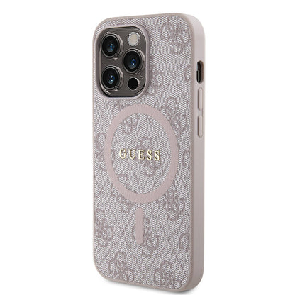 iPhone 14 Pro Kılıf Guess Orjinal Lisanslı M-safe Şarj Özellikli PU Halkalı 4G Desenli Yazı Logolu Kapak