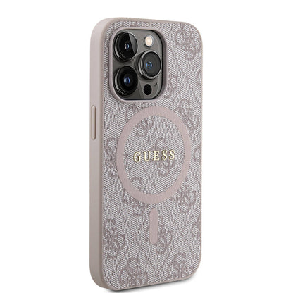 iPhone 14 Pro Kılıf Guess Orjinal Lisanslı M-safe Şarj Özellikli PU Halkalı 4G Desenli Yazı Logolu Kapak