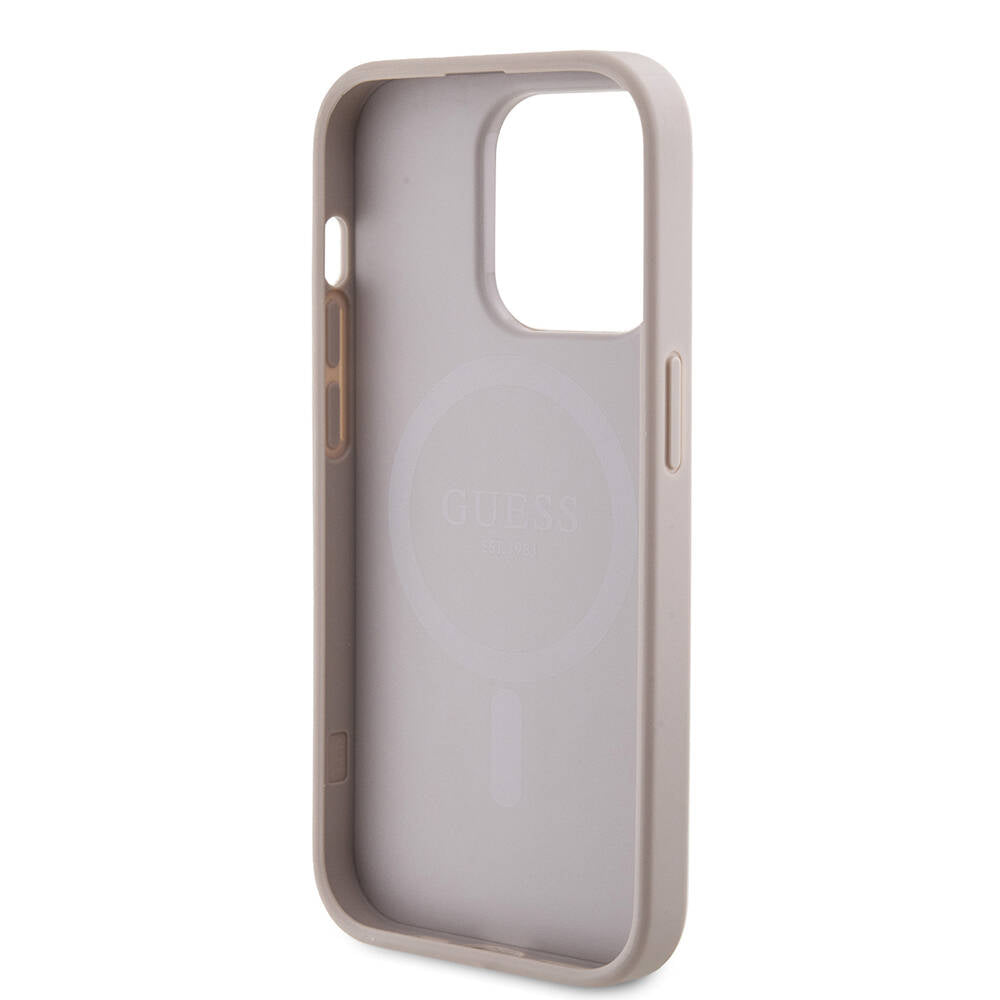 iPhone 14 Pro Kılıf Guess Orjinal Lisanslı M-safe Şarj Özellikli PU Halkalı 4G Desenli Yazı Logolu Kapak