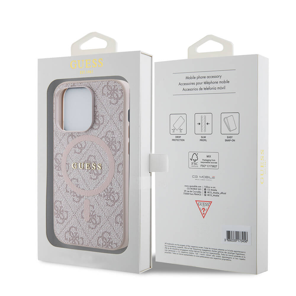 iPhone 14 Pro Kılıf Guess Orjinal Lisanslı M-safe Şarj Özellikli PU Halkalı 4G Desenli Yazı Logolu Kapak