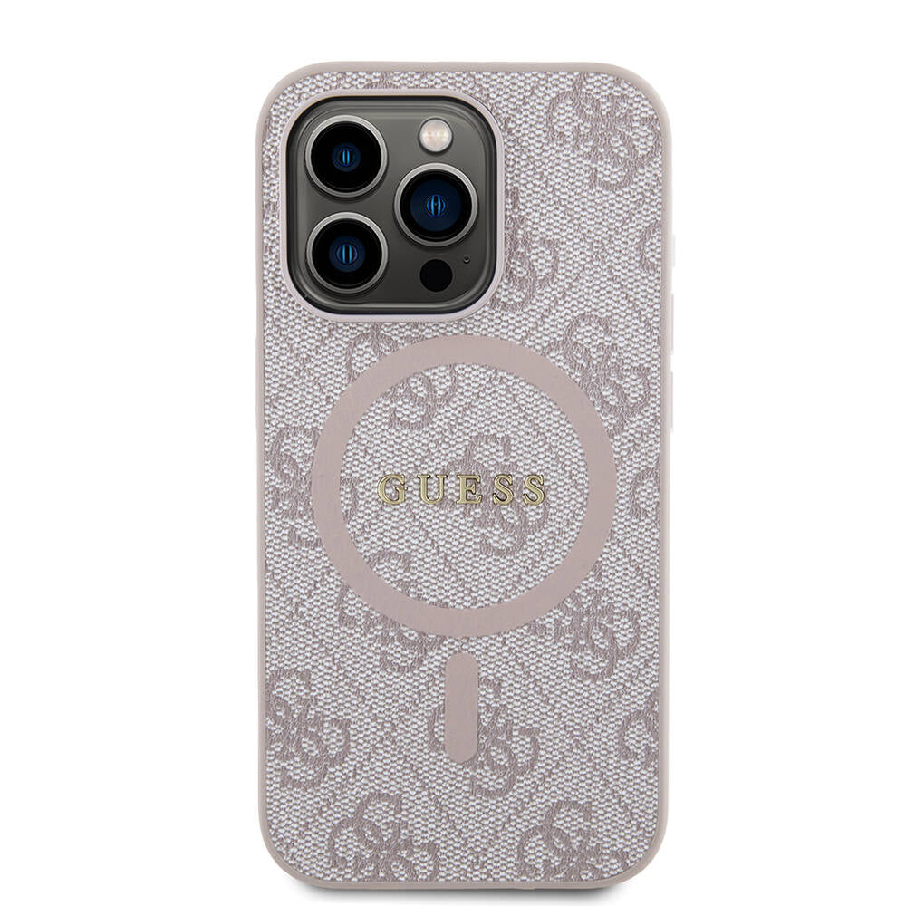 iPhone 14 Pro Kılıf Guess Orjinal Lisanslı M-safe Şarj Özellikli PU Halkalı 4G Desenli Yazı Logolu Kapak