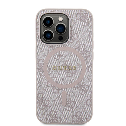 iPhone 14 Pro Kılıf Guess Orjinal Lisanslı M-safe Şarj Özellikli PU Halkalı 4G Desenli Yazı Logolu Kapak