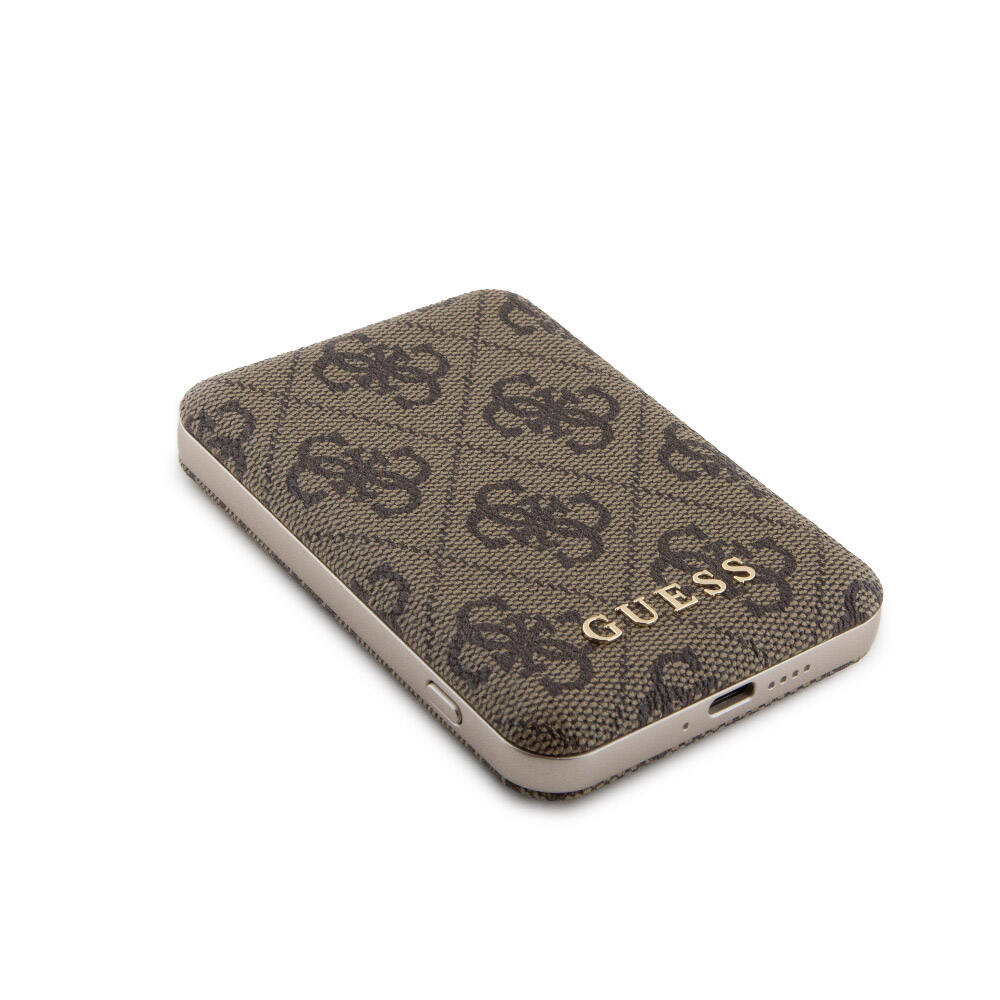 iPhone 14 Pro Kılıf Guess Orjinal Lisanslı M-safe Şarj Özellikli Yazı Logolu 4G Desenli Kapak + Powerbank 5000mAh 2in1 Set