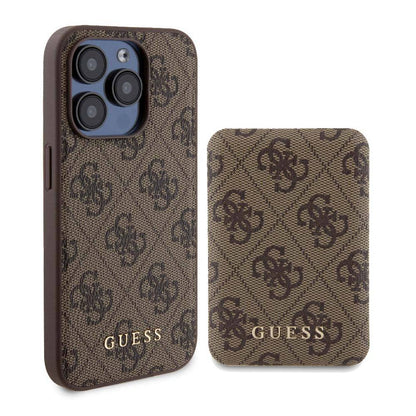 iPhone 14 Pro Kılıf Guess Orjinal Lisanslı M-safe Şarj Özellikli Yazı Logolu 4G Desenli Kapak + Powerbank 5000mAh 2in1 Set