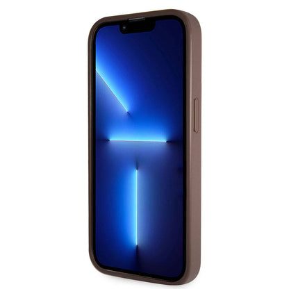 iPhone 14 Pro Kılıf Guess Orjinal Lisanslı PU Deri Taşlı Üçgen Logo 4G Desenli Kapak