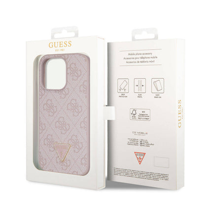 iPhone 14 Pro Kılıf Guess Orjinal Lisanslı PU Deri Taşlı Üçgen Logo 4G Desenli Kapak