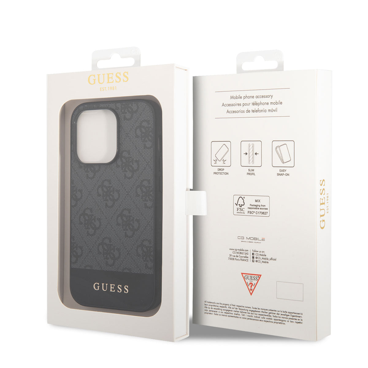 iPhone 14 Pro Kılıf GUESS PU Deri Şerit Logo Dizaynlı Kapak
