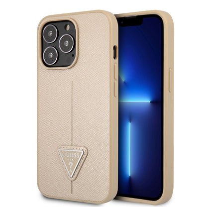 iPhone 14 Pro Kılıf GUESS PU Safran Deri Üçgen Logo Dizayn Kapak