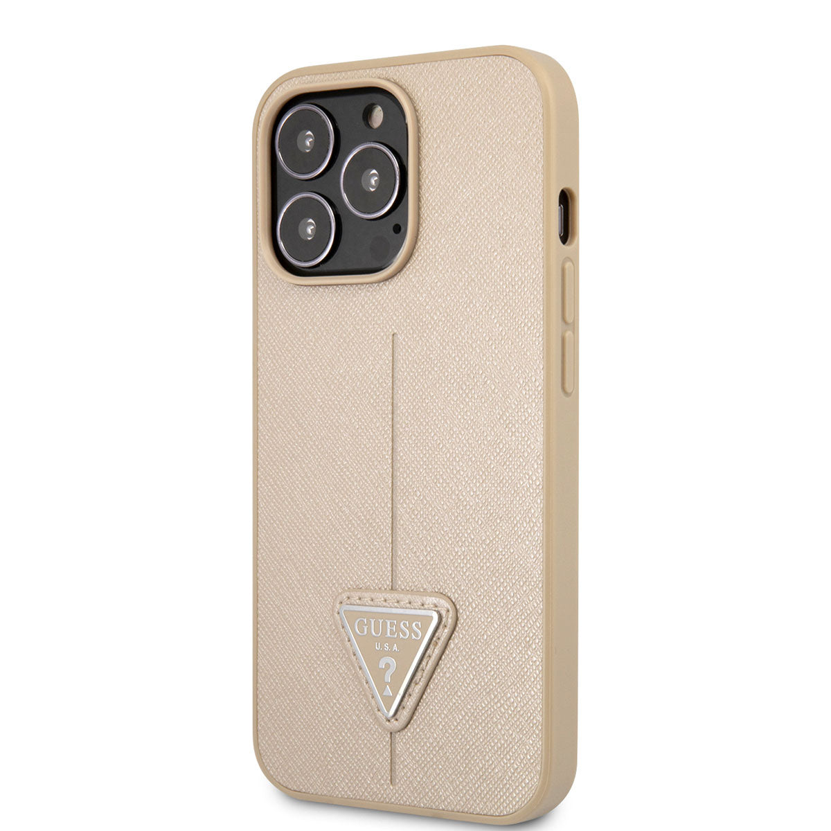 iPhone 14 Pro Kılıf GUESS PU Safran Deri Üçgen Logo Dizayn Kapak