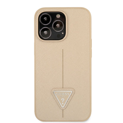 iPhone 14 Pro Kılıf GUESS PU Safran Deri Üçgen Logo Dizayn Kapak