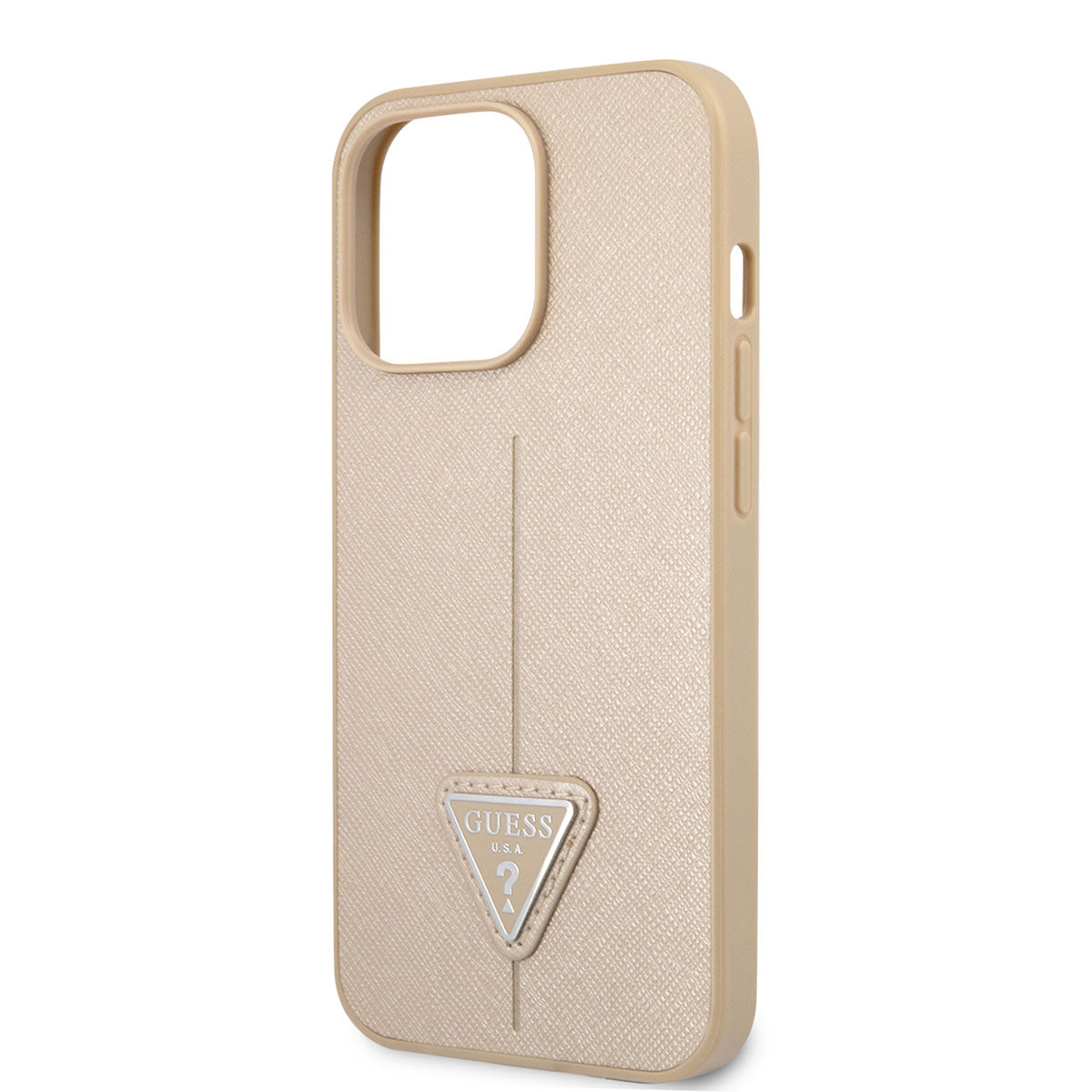 iPhone 14 Pro Kılıf GUESS PU Safran Deri Üçgen Logo Dizayn Kapak