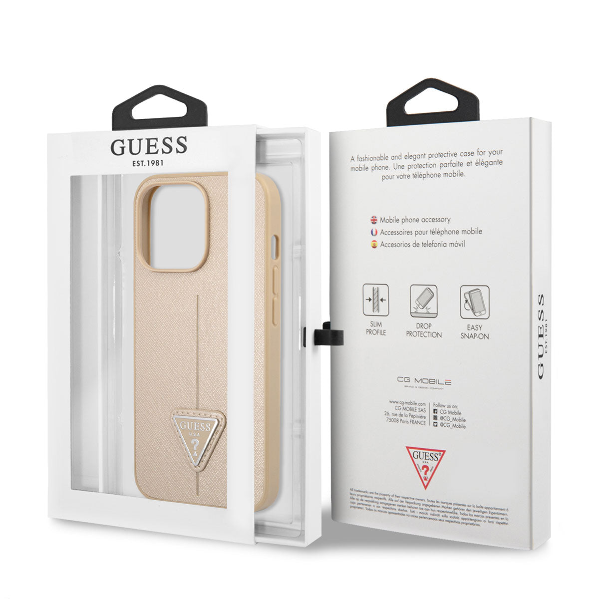 iPhone 14 Pro Kılıf GUESS PU Safran Deri Üçgen Logo Dizayn Kapak