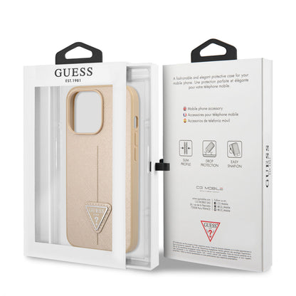 iPhone 14 Pro Kılıf GUESS PU Safran Deri Üçgen Logo Dizayn Kapak