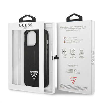 iPhone 14 Pro Kılıf GUESS PU Safran Deri Üçgen Logo Dizayn Kapak