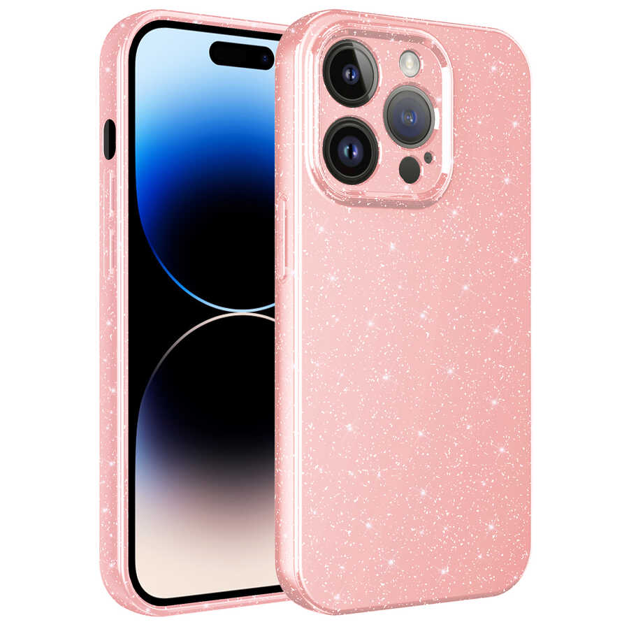 Apple iPhone 14 Pro Kılıf Kamera Korumalı Simli Lüks Zore Koton Kapak