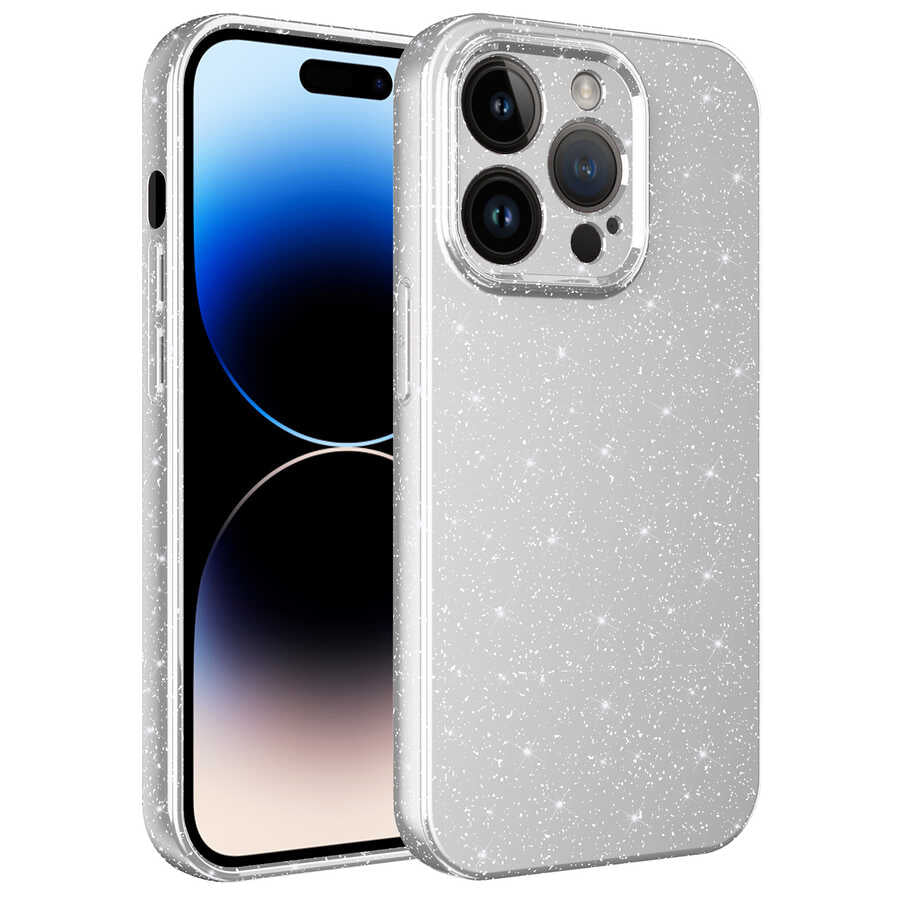 Apple iPhone 14 Pro Kılıf Kamera Korumalı Simli Lüks Zore Koton Kapak