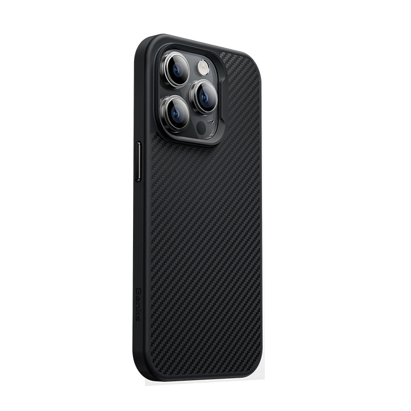 iPhone 14 Pro Kılıf Karbon Fiber M-safe Şarj Özellikli Benks 600D Hybrid Kevlar Kapak