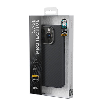 iPhone 14 Pro Kılıf Karbon Fiber M-safe Şarj Özellikli Benks Hybrid ArmorPro 600D Kevlar Kapak