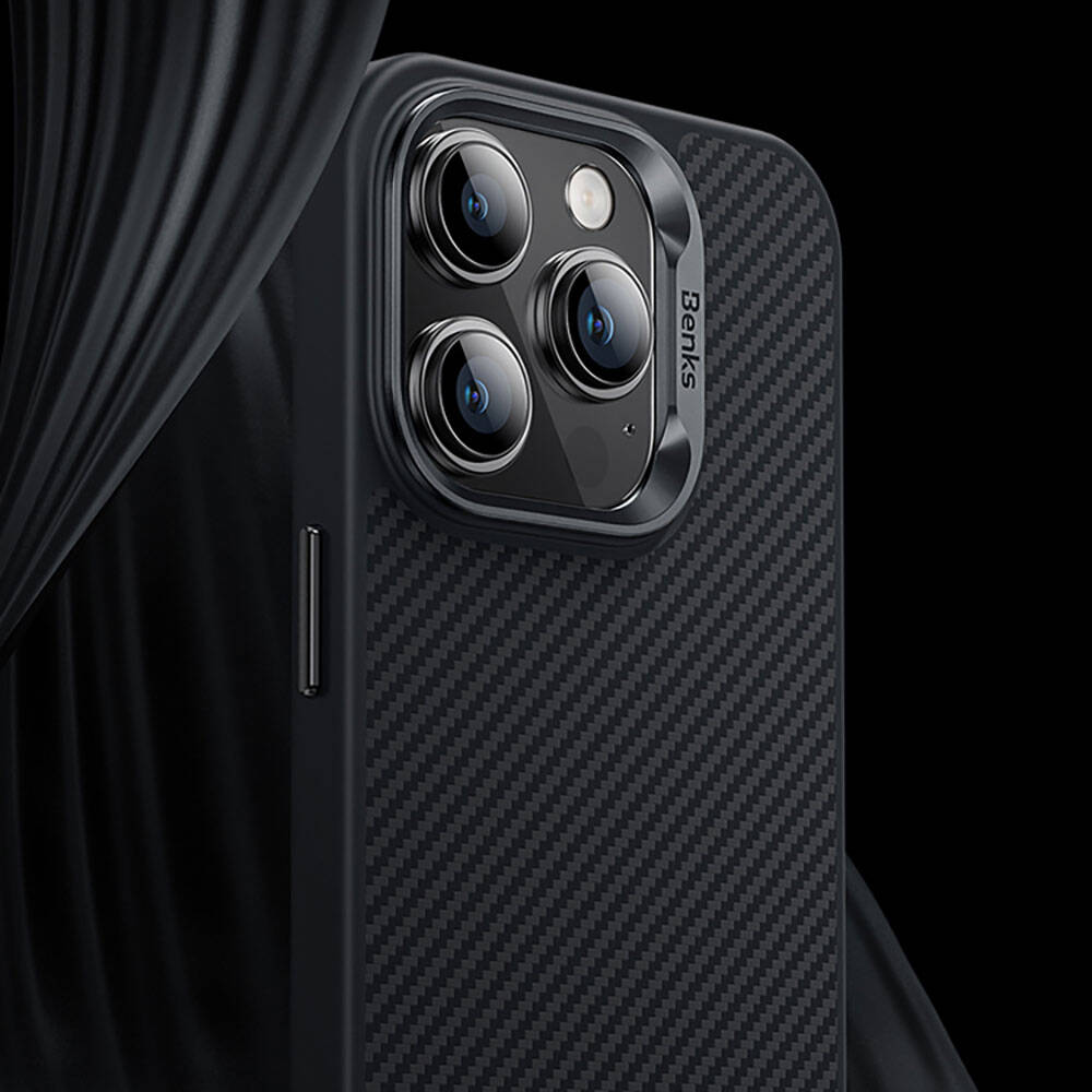 iPhone 14 Pro Kılıf Karbon Fiber M-safe Şarj Özellikli Benks Hybrid ArmorPro 600D Kevlar Kapak