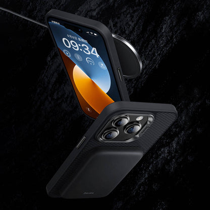 iPhone 14 Pro Kılıf Karbon Fiber M-safe Şarj Özellikli Benks Hybrid ArmorPro 600D Kevlar Kapak