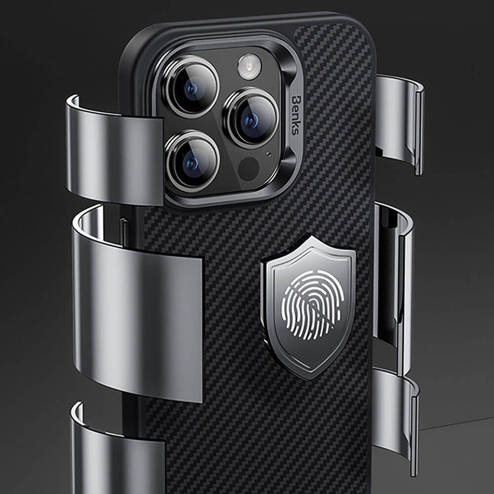 iPhone 14 Pro Kılıf Karbon Fiber M-safe Şarj Özellikli Benks Hybrid ArmorPro 600D Kevlar Kapak
