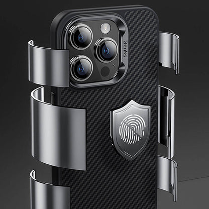 iPhone 14 Pro Kılıf Karbon Fiber M-safe Şarj Özellikli Benks Hybrid ArmorPro 600D Kevlar Kapak