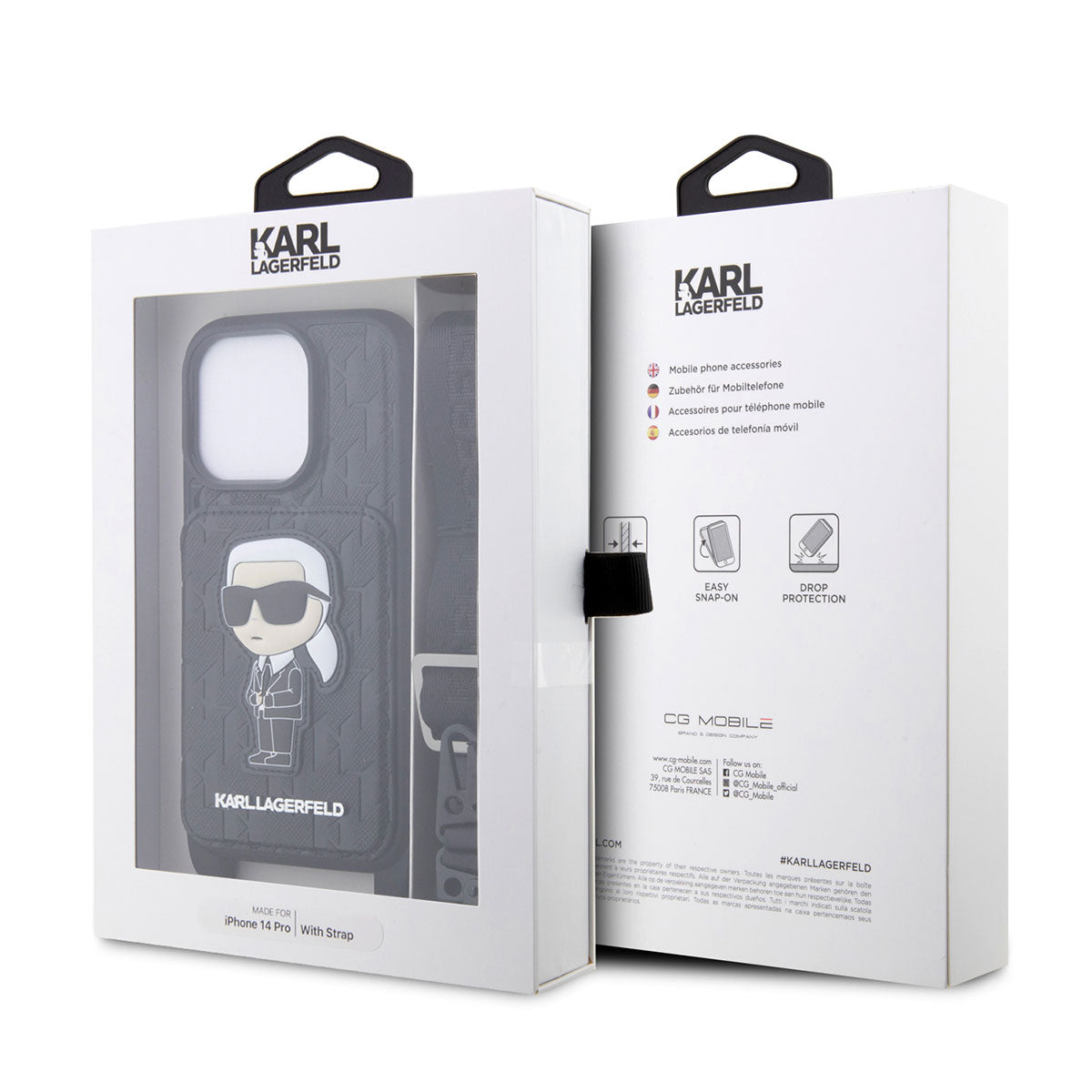iPhone 14 Pro Kılıf Karl Lagerfeld Boyun Askılı Kartlıklı Karl Dizayn Kapak