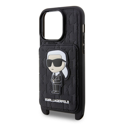 iPhone 14 Pro Kılıf Karl Lagerfeld Boyun Askılı Kartlıklı Karl Dizayn Kapak