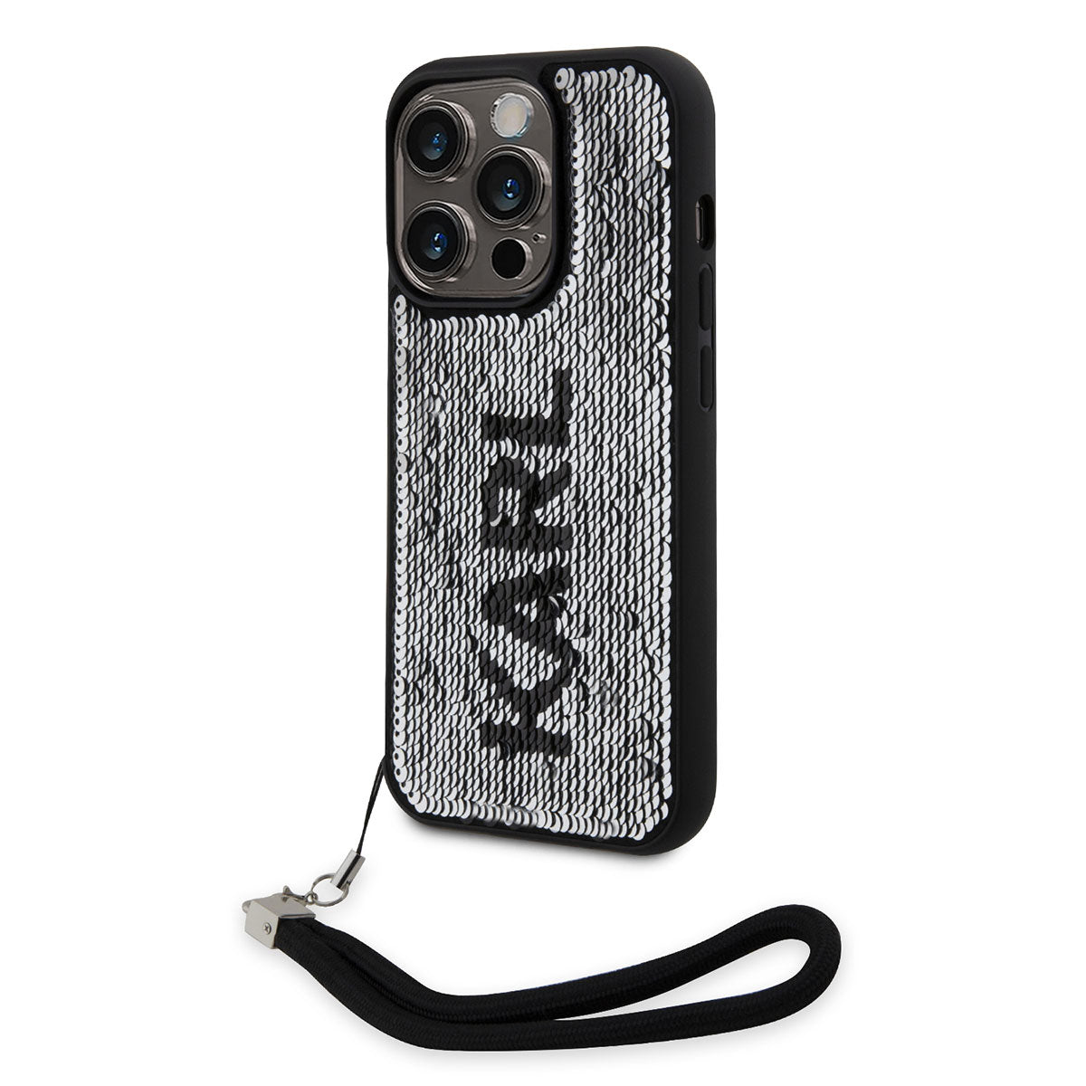 iPhone 14 Pro Kılıf Karl Lagerfeld El Askısı İpli Hareketli Pullu Dizayn Kapak