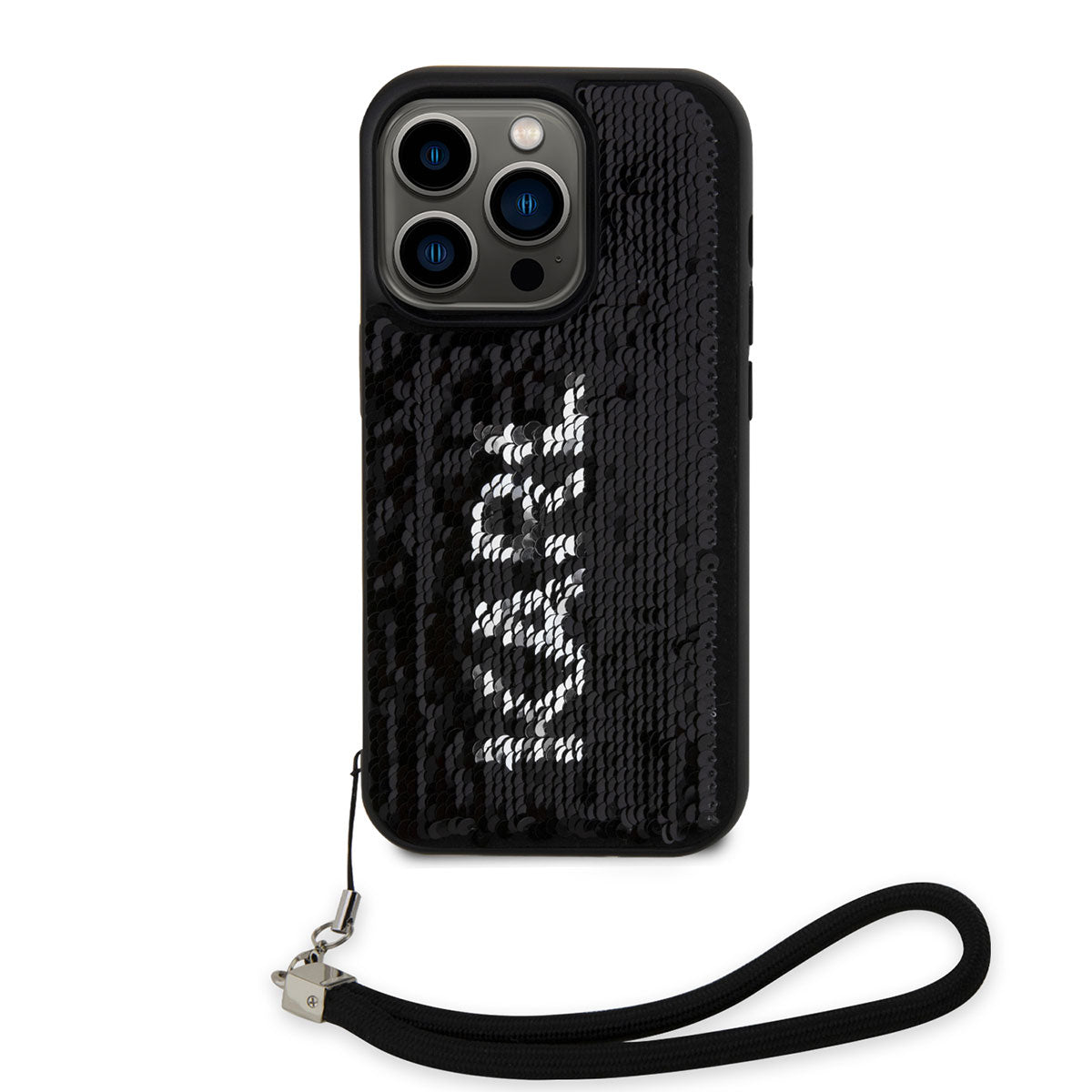 iPhone 14 Pro Kılıf Karl Lagerfeld El Askısı İpli Hareketli Pullu Dizayn Kapak
