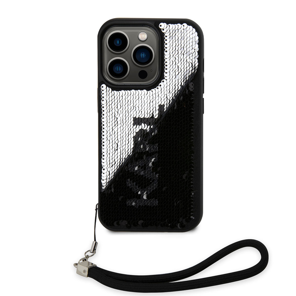 iPhone 14 Pro Kılıf Karl Lagerfeld El Askısı İpli Hareketli Pullu Dizayn Kapak