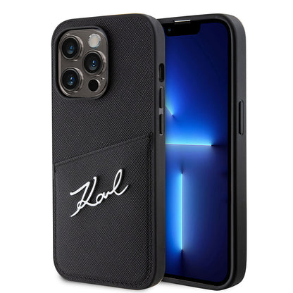 iPhone 14 Pro Kılıf Karl Lagerfeld Saffiano Deri Kartlıklı Dizayn Kapak