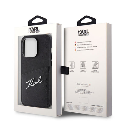 iPhone 14 Pro Kılıf Karl Lagerfeld Saffiano Deri Kartlıklı Dizayn Kapak