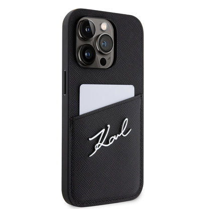 iPhone 14 Pro Kılıf Karl Lagerfeld Saffiano Deri Kartlıklı Dizayn Kapak