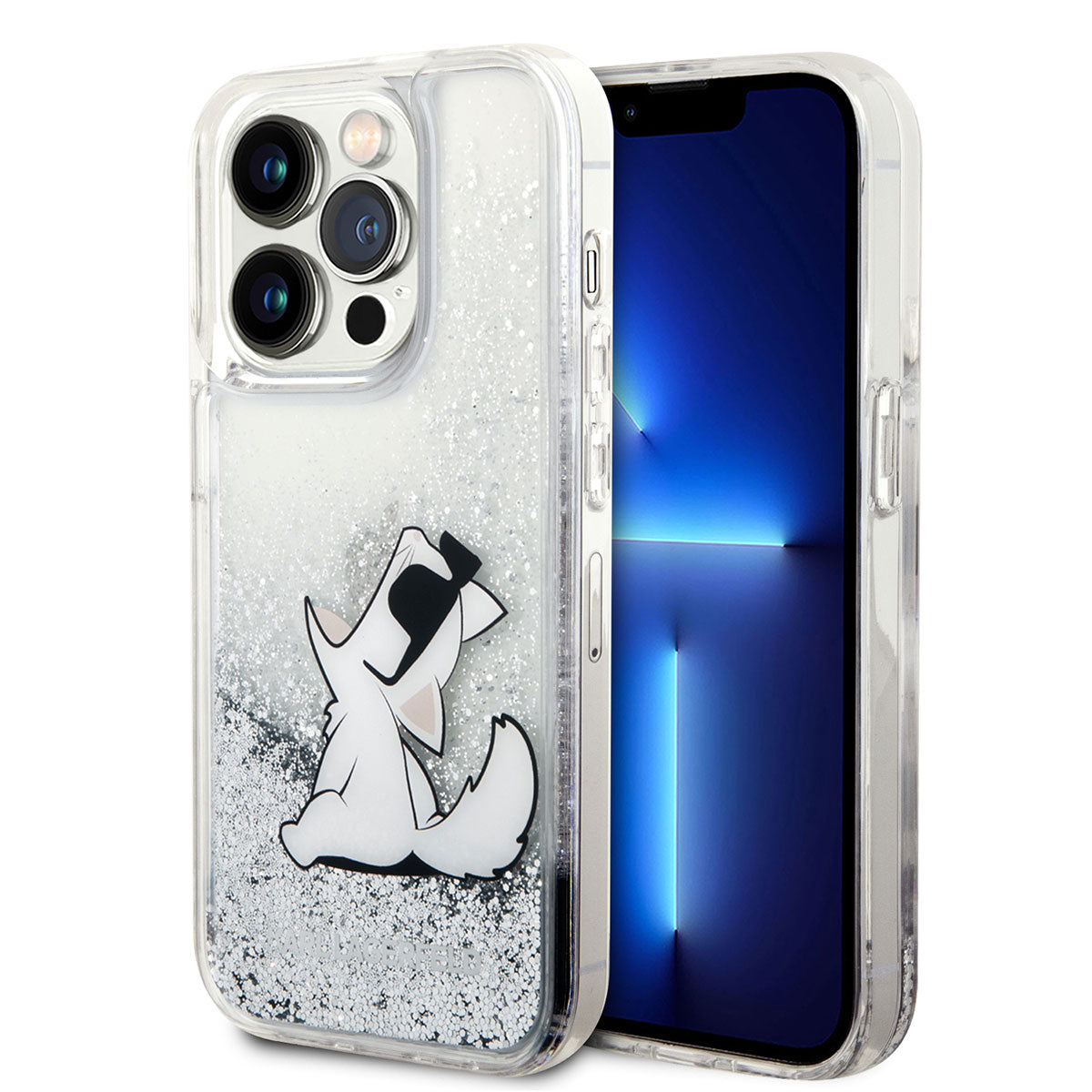 iPhone 14 Pro Kılıf Karl Lagerfeld Sıvılı Simli Choupette Dizayn Kapak
