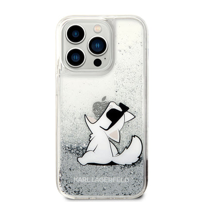 iPhone 14 Pro Kılıf Karl Lagerfeld Sıvılı Simli Choupette Dizayn Kapak