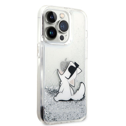 iPhone 14 Pro Kılıf Karl Lagerfeld Sıvılı Simli Choupette Dizayn Kapak