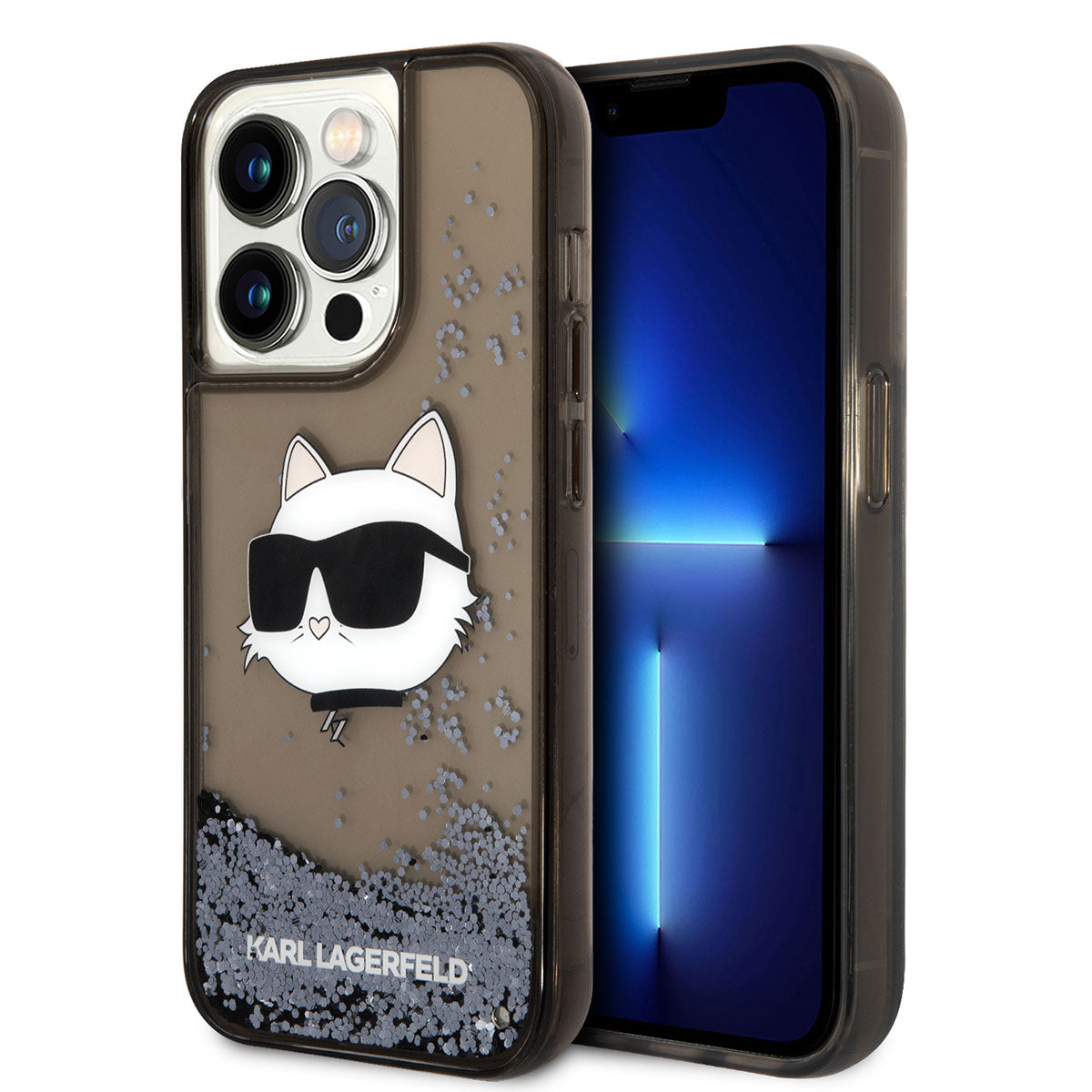 iPhone 14 Pro Kılıf Karl Lagerfeld Sıvılı Simli Choupette Head Dizayn Kapak