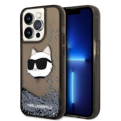 iPhone 14 Pro Kılıf Karl Lagerfeld Sıvılı Simli Choupette Head Dizayn Kapak