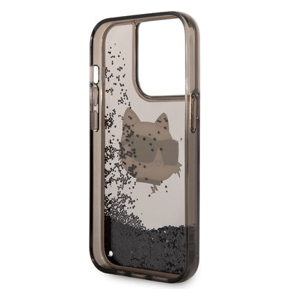 iPhone 14 Pro Kılıf Karl Lagerfeld Sıvılı Simli Choupette Head Dizayn Kapak