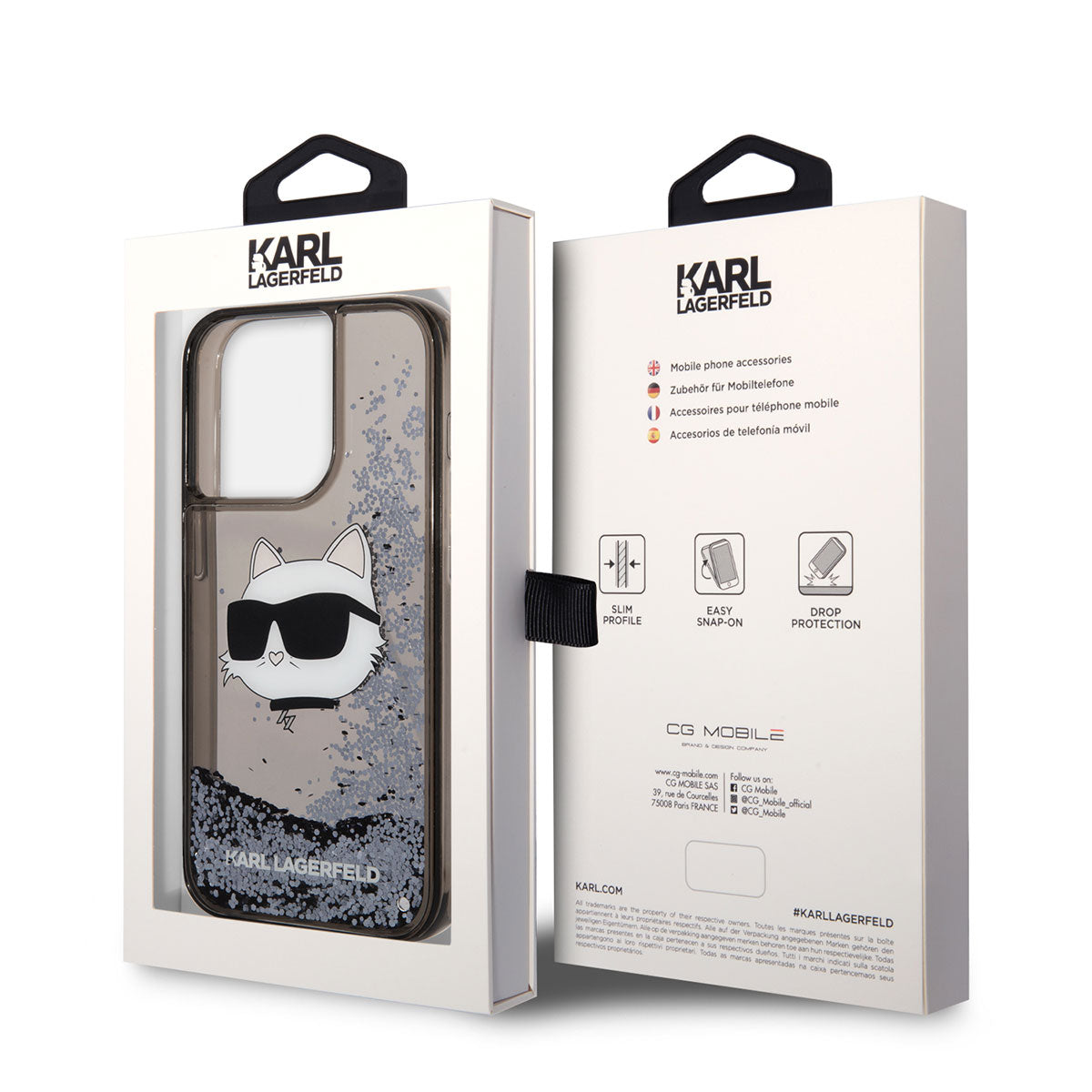 iPhone 14 Pro Kılıf Karl Lagerfeld Sıvılı Simli Choupette Head Dizayn Kapak