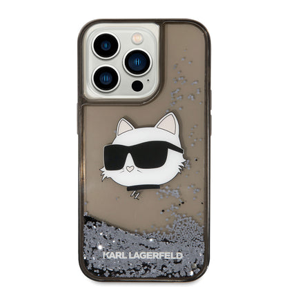 iPhone 14 Pro Kılıf Karl Lagerfeld Sıvılı Simli Choupette Head Dizayn Kapak